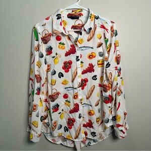 Jane and Delancey White Food Print Button Down Shirt